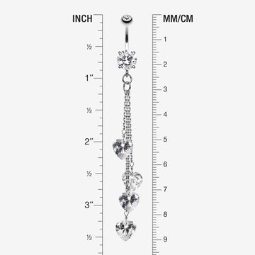 Detail View 1 of Heart Crystal Drops Belly Ring-Clear Gem